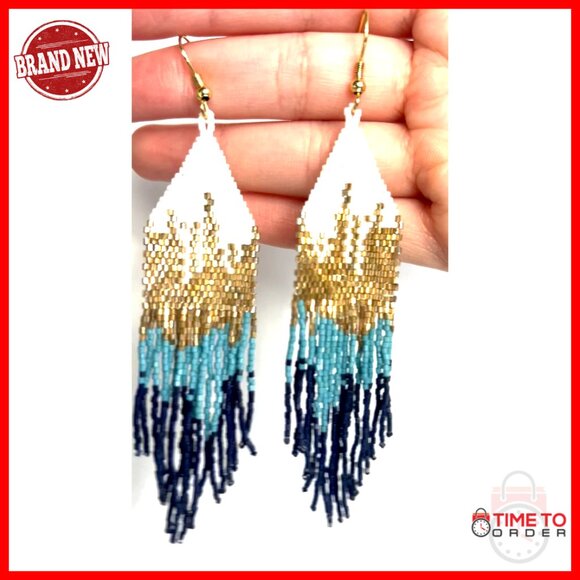 4.25-Inch Beaded Dangle Earrings, Hypoallergenic Handmade Statement Jewelry
